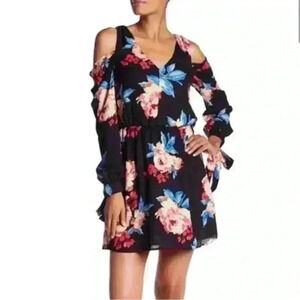 Nordstrom Charles Henry Black Floral Cold-shoulder Dress XS‎